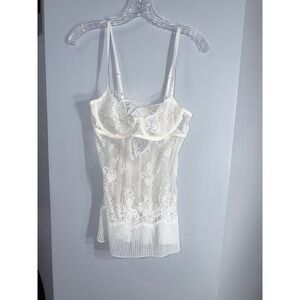 Victoria's Secret NEW white sparkling camisole top pleated ribbed bottom 36C